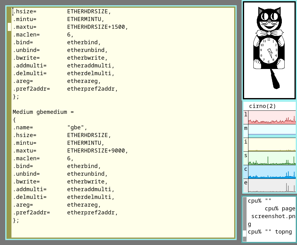 A basic drawterm session, with the sam text editor